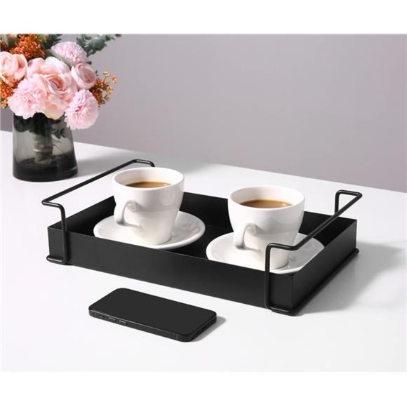 Decorative Coffee Table Tray Black Tray with Handles Serving Tray Christmas - Picture 4 of 7